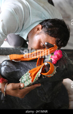 La devozione in Raman Reti tempio indù. India. Foto Stock