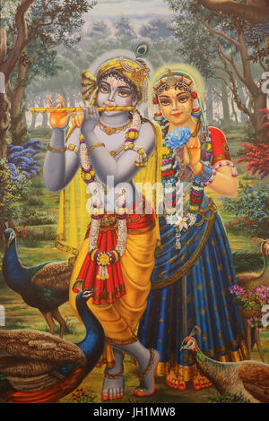 Dipinto raffigurante il dio Hindu Krishna con Radha. India. Foto Stock