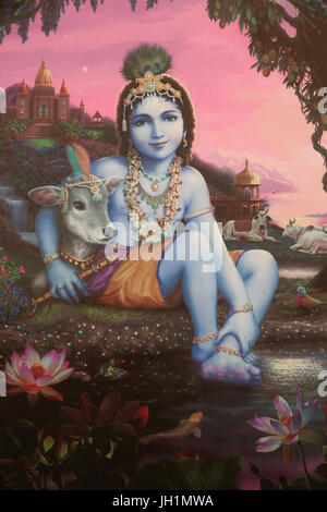 Dipinto raffigurante il dio Hindu Krishna come un bambino. India. Foto Stock