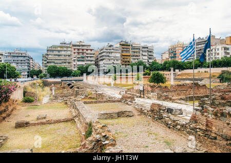 Salonicco, Grecia - 27 Maggio 2015: gli scavi archeologici dell'agorà greca e Foro Romano (II-III secolo). Foto Stock