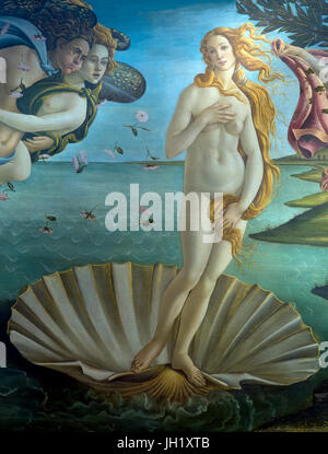 Dettaglio della Nascita di Venere di Sandro Botticelli, circa 1485, Galleria degli Uffizi, Firenze, Toscana, Italia, Europa Foto Stock