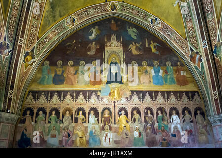 Allegoria della Chiesa militante e trionfante, il Trionfo di San Tommaso d Aquino, affreschi di Andrea di Bonaiuto, 1365-1367, cappella absidale o spagnolo Cappella Foto Stock