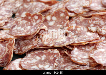 Salsiccia è una varietà di spessore, Dry cured salsiccia che proviene in Francia. Foto Stock