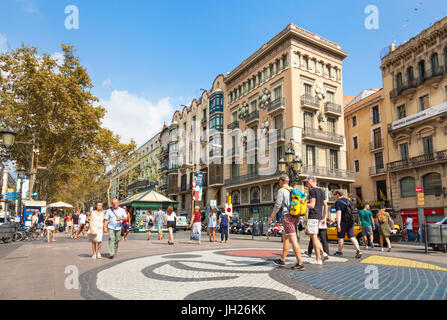 Il Barcelona Miro mosaico su La Rambla (Las Ramblas boulevard, la passeggiata attraverso barcellona catalogna (Catalunya), Spagna Foto Stock