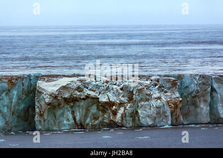 Terra mortale (completamente priva di vita). 40-metri di parete del ghiacciaio (mantled dome) su Northbrook island caduta in mare. Terra Franz-Joseph Foto Stock