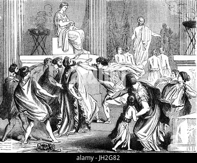 Filippo II di Macedon (382-336 BC) era il re (Basileus) del greco antico regno di Macedon dal 359 A.C. fino al suo assassinio nel mese di ottobre del 336 A.C. a Aegae, antica capitale del regno di Macedon. La corte aveva lì riuniti per la celebrazione del matrimonio fra Alessandro I di Epiro e Cleopatra di Macedon, chi è stato Filippo della figlia dalla sua quarta moglie io sono Mentre il re stava entrando in non protetto la città del teatro è stato ucciso da Pausanias di Orestis, uno dei suoi sette guardie del corpo. Foto Stock