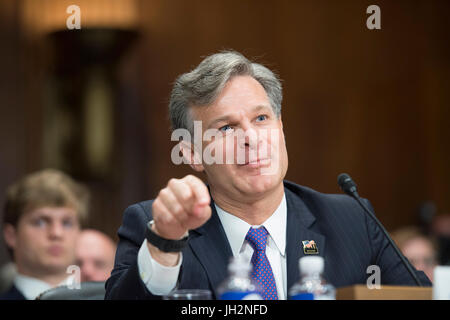 Washington, Stati Uniti d'America. 12 Luglio, 2017. Christopher Wray testimonia al suo senato audizione di conferma di essere il prossimo direttore dell'FBI. Patsy Lynch/Alamy Live News Foto Stock