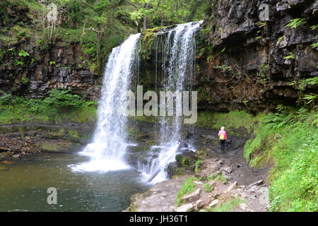 Sgwd yr Eira cascata vicino Penderyn, Brecon Beacons, Walesw Foto Stock