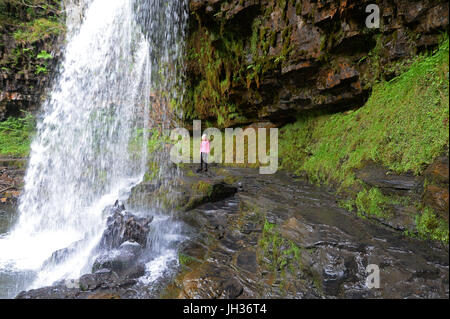 Sgwd yr Eira cascata vicino Penderyn, Brecon Beacons, Walesw Foto Stock