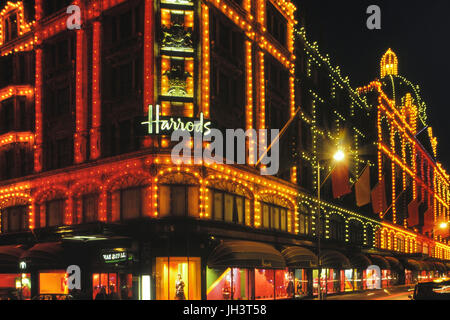 Harrods Christmas Lights Knightsbridge, Londra, Inghilterra, Regno Unito. Circa 1989 Foto Stock