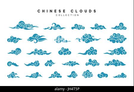 Raccolta di nuvole blu in stile cinese Illustrazione Vettoriale