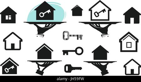 Casa, home impostare le icone. Edificio, real estate, simbolo di chiave. Illustrazione Vettoriale Illustrazione Vettoriale