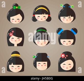 Set of Kawaii Anime Girls with Different Accessories. Stock Vector -  Illustration of design, cartoon: 268228157