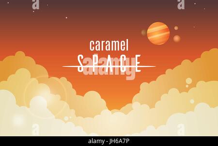 Cosmic sky con orange nuvole, vettore semplice sfondo spazio al caramello Illustrazione Vettoriale