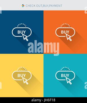 Sottile linea di set di icone di check out & acquisto e pagamento, moderno stile semplice Illustrazione Vettoriale