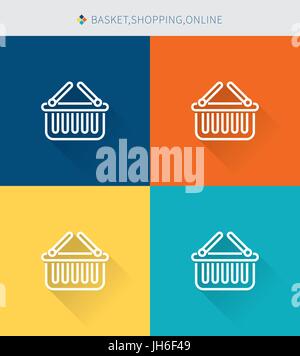 Sottile linea di set di icone del cestello & shopping e online, moderno stile semplice Illustrazione Vettoriale