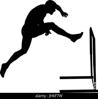 Attacco maschio ostacoli atleta runner silhouette nera Illustrazione Vettoriale