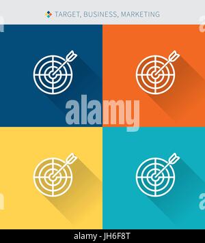 Sottile linea di set di icone di target & business marketing, moderno stile semplice Illustrazione Vettoriale