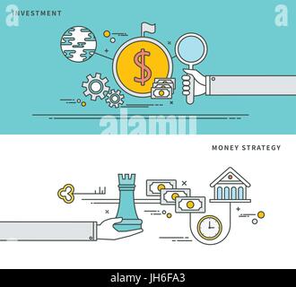 Linea semplice design piano di investimento di denaro e di strategia, moderno vettore illustrazione. Illustrazione Vettoriale