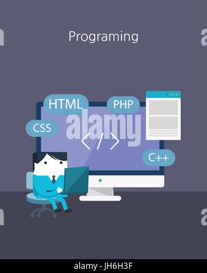 Piatto di carattere aziendale Series.programing concept Illustrazione Vettoriale