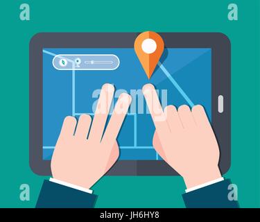 Trovare mappa concept design piatto, vettore Illustrazione Vettoriale