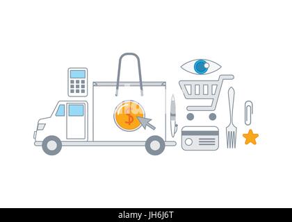 Linea semplice illustrazione di un moderno concetto di business impostato Illustrazione Vettoriale