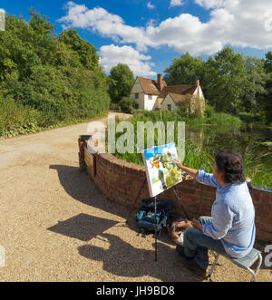 La pittura dell'artista Willy Lott's Cottage dal Mulino di Flatford dove John Constable dipinse la carretta da fieno. Foto Stock