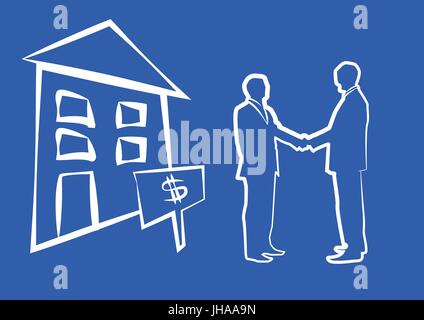 Silhouette di due imprenditori stringono le mani di fronte a casa Foto Stock
