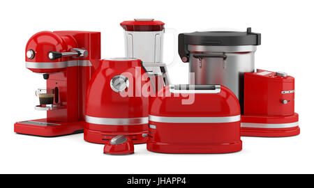 Rosso di elettrodomestici da cucina isolati su sfondo bianco. 3d illustrazione Foto Stock