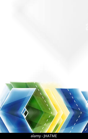 La freccia dello sfondo. brochure web, internet flyer, carta da parati o copertura poster design. Stile geometrico e colorata lucida realistico freccia forme con copyspa Foto Stock