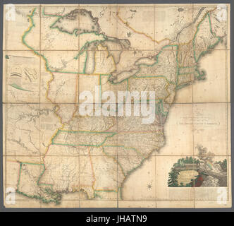 Una mappa degli Stati Uniti e British Province superiore e inferiore in Canada con altre parti adiacenti (NYPL b15390267-433920) Foto Stock