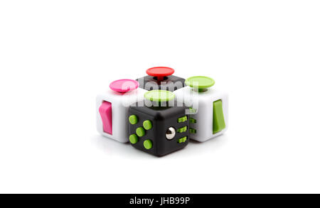 Anti-stress e relax gli si agitano, cubo e spinner per persone esauste Foto Stock
