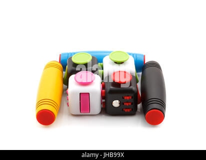 Anti-stress e relax gli si agitano, cubo e spinner per persone esauste Foto Stock