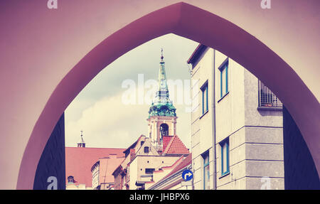 Vintage immagine stilizzata della città vecchia nella città di Torun, Polonia. Foto Stock