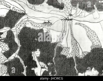 Questa è una mappa storica della foresta, Kiesersche Forstkarte Nr. 258, raffigurante la regione di Lorch. Include informazioni topografiche dettagliate sulle foreste e sull'uso del suolo, comunemente utilizzate in silvicoltura e studi geografici del tempo. Foto Stock