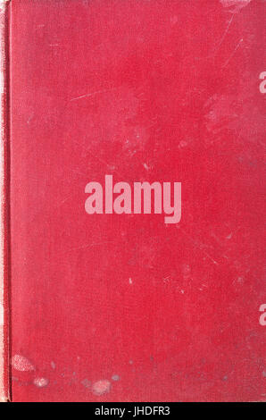 Texture di sfondo un vecchio, logoro e contrassegnati in rosso tessuto fatto la copertina del libro. Foto Stock