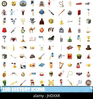 100 storia set di icone, stile cartoon Illustrazione Vettoriale