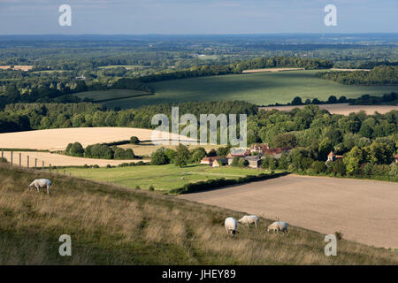 Vista sul borgo di vecchio Burghclere dalla parte superiore di Beacon Hill, vicino a Highclere, Hampshire, Inghilterra, Regno Unito, Europa Foto Stock