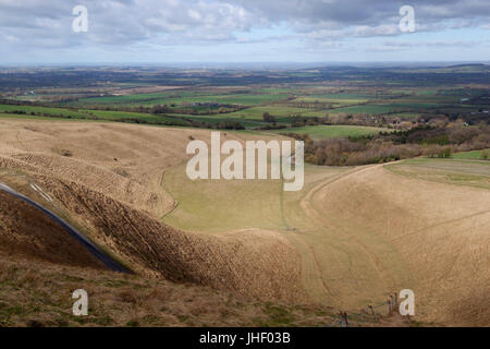 La mangiatoia da Uffington Castle e Oxfordshire campagna, vicino a Wantage, Oxfordshire, England, Regno Unito, Europa Foto Stock