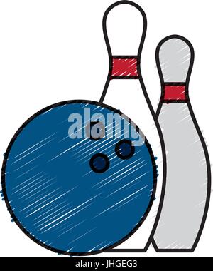 Bowling perni e icona a sfera su sfondo bianco illustrazione vettoriale Illustrazione Vettoriale