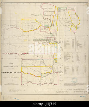 Mappa che mostra i terreni assegnati all'emigrante indiani a ovest di Arkansas e Missouri (NYPL b15886001-1524360) Foto Stock