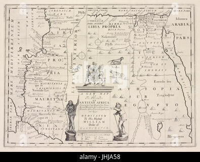 Una nuova mappa del nord dell Africa antient annunziando il popolo chiefe, città, fiumi, montagne &c. in Mauritania, Numidia, Africa propria, Libia propria, e l'egitto (NYPL b15114268-1630731) Foto Stock