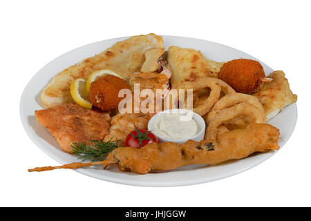 Pesce misto patatine fritte Foto Stock