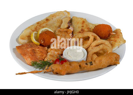 Pesce misto patatine fritte Foto Stock