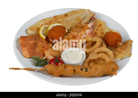 Pesce misto patatine fritte Foto Stock