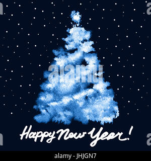 Felice Anno Nuovo! - Blu albero di Natale con la neve - illustrazione raster Foto Stock