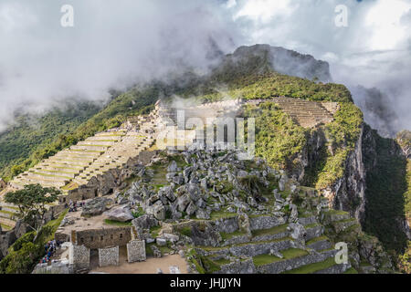 Terrazze a Machu Picchu rovine Inca - Valle Sacra, Perù Foto Stock