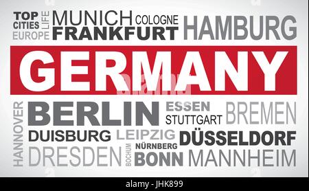 Germania superiore e più famosi nomi di città parola illustrazione del cloud Illustrazione Vettoriale