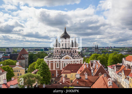 Città vecchia di Tallinn skyline antenna panorama in Estonia. Foto Stock