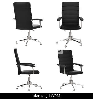 3D rendering in cuoio nero sedia ufficio isolato su bianco Foto Stock